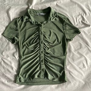 Green Form Fitting Cropped Button Up